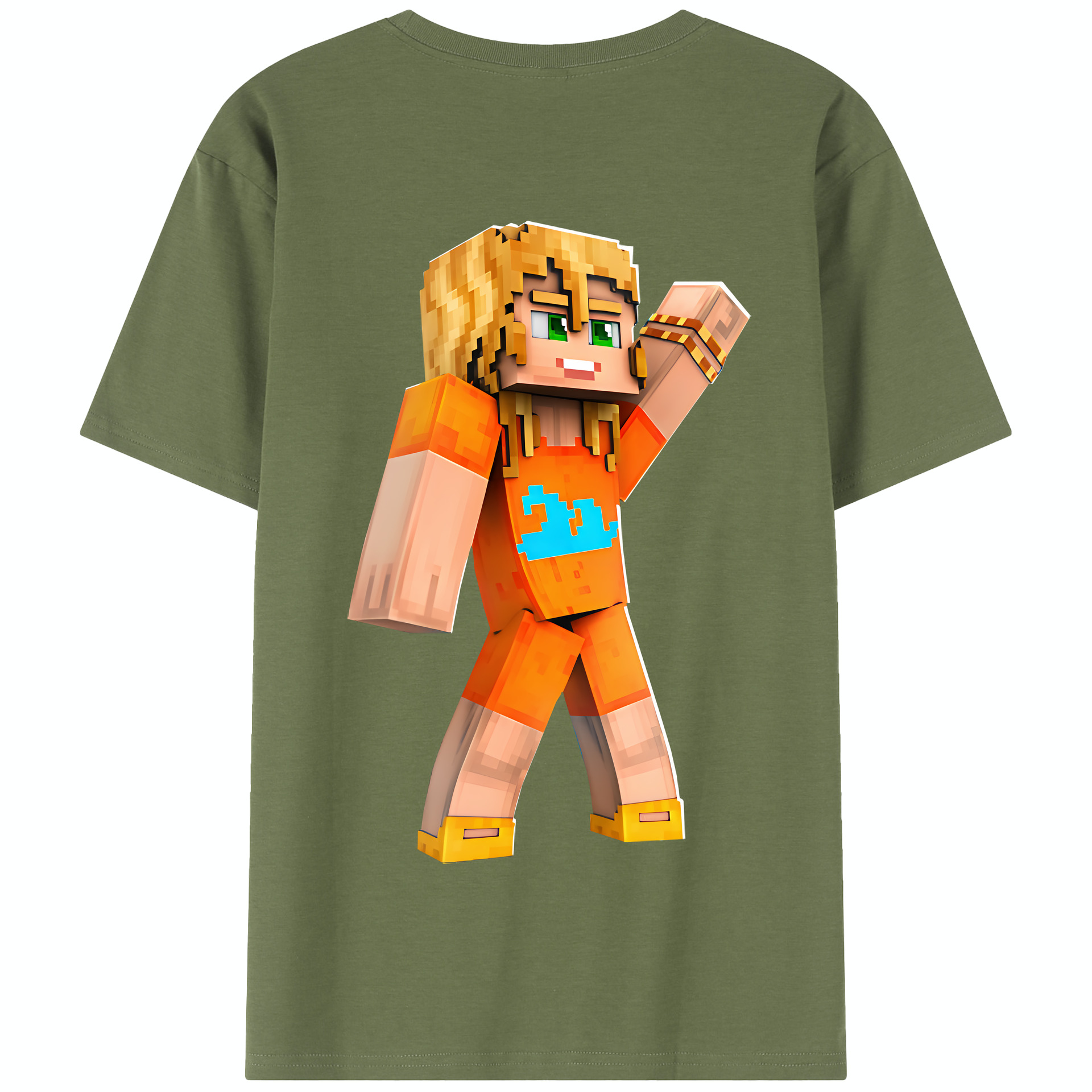 （画像用） マインクラフト ブロックの世界 Minecraft MC Block world 綿100％半袖Tシャツ（背面プリント）